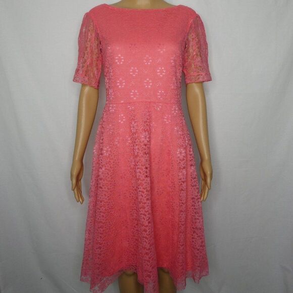 Betsey Johnson Floral Lace Overlay Dress Boat Neck - Picture 1 of 12